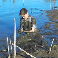 EgyptianRRR: Girl wearing blue tracksuit and fila sneaker having fun in mud