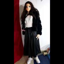 Wetlook Doll: Wet Long Black Skirt and Fur Coat