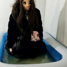 Wetlook Doll: Wet Long Black Skirt and Fur Coat