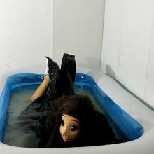 Wetlook Doll: Wet Long Black Skirt and Fur Coat