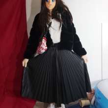 Wetlook Doll: Wet Long Black Skirt and Fur Coat
