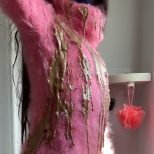 ombreflou: messy pink turtleneck sweater