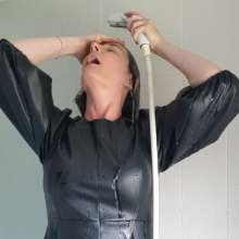 FSChloe: Chloe playing in a new leather look dress