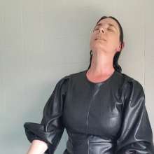 FSChloe: Chloe playing in a new leather look dress
