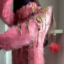 ombreflou: messy pink turtleneck sweater