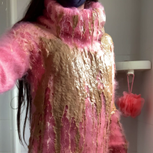 ombreflou: messy pink turtleneck sweater