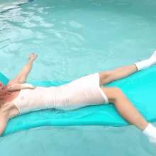 Tight and Wet Clothes: Candy Swims in Tight White Dress and Boots