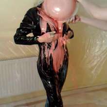RevSlymsford: Messy Jessie Sexy Black PVC Catsuit Filling Fun