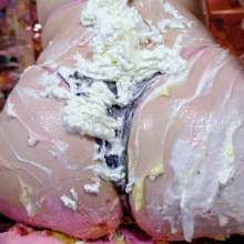 messyhot: Olive Makes a Carrie Prom Themed Cake Mess