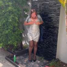 Wet_look_elena: Silver Party Dress in the Pool