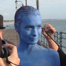DrVenkman: Felicia Day Body Paint for Car Ad from 2014