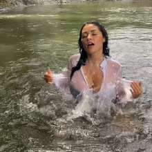 wet.look.me: Wetlook girl in mountain river in skirt and shirt get wet | Wetlook.biz