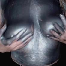 newt333: Metallic Silver Bodypaint on Breasts