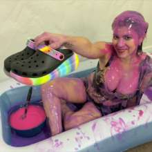 lovingmessy4you: Slime in Belly Dancer Costume and Crocs