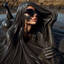 splathair2020: AI long hair Women enjoying slippery mud