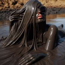 splathair2020: AI long hair Women enjoying slippery mud