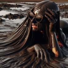 splathair2020: AI long hair Women enjoying slippery mud