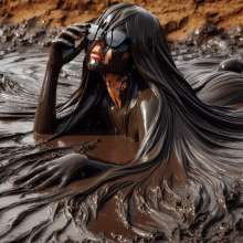 splathair2020: AI long hair Women enjoying slippery mud