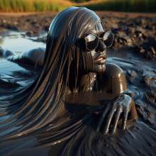 splathair2020: AI long hair Women enjoying slippery mud