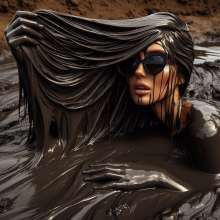 splathair2020: AI long hair Women enjoying slippery mud
