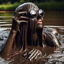 splathair2020: AI long hair Women enjoying slippery mud