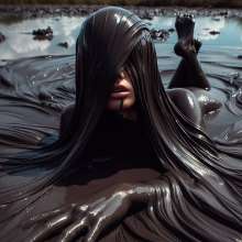 splathair2020: AI long hair Women enjoying slippery mud