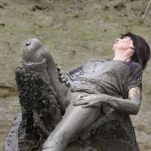 FOXY: Julia immerses herself in the mud