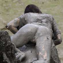 FOXY: Julia immerses herself in the mud