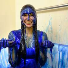 messyhot: Laotian Doll Sammie Baby Slimed in a Shiny Bathing Suit