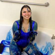 messyhot: Laotian Doll Sammie Baby Slimed in a Shiny Bathing Suit