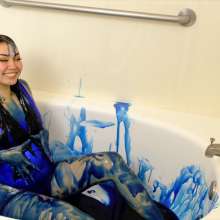 messyhot: Laotian Doll Sammie Baby Slimed in a Shiny Bathing Suit