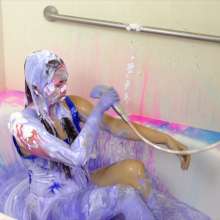 messyhot: Laotian Doll Sammie Baby Slimed in a Shiny Bathing Suit