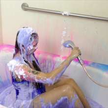 messyhot: Laotian Doll Sammie Baby Slimed in a Shiny Bathing Suit