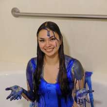 messyhot: Laotian Doll Sammie Baby Slimed in a Shiny Bathing Suit