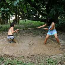 Owen: Lyca and Say C Mud Tug of War!  Photos