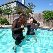 WetlookFashion: Maria and Tina Are Getting Wet in All Black Outfits