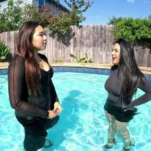 WetlookFashion: Maria and Tina Are Getting Wet in All Black Outfits