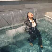 WetlookFashion: Maria Swims and Showers in a Business Outfit
