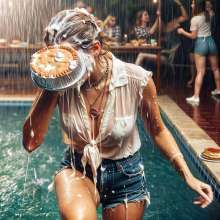 Sleazoid44: Wet Shorts, Sheer Blouse, Gooey Pie