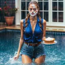 Sleazoid44: Wet Shorts, Sheer Blouse, Gooey Pie