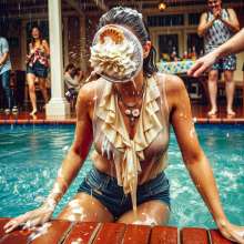Sleazoid44: Wet Shorts, Sheer Blouse, Gooey Pie
