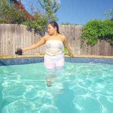 WetlookFashion: Tina Takes a Dip in the Pool Wearing All White