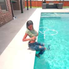 WetlookFashion: Amy Is Hiding in the Pool All Dressed Up.