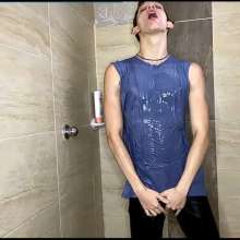WETColours: Dario in the Shower with a Blue Tank Top and Pants
