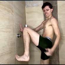 WETColours: Dario in the Shower with a Blue Tank Top and Pants