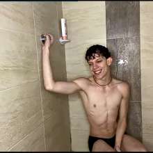 WETColours: Dario in the Shower with a Blue Tank Top and Pants