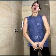 WETColours: Dario in the Shower with a Blue Tank Top and Pants
