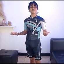 WETColours: Sexy Derek Gets His Awesome Cycling Suit Wet