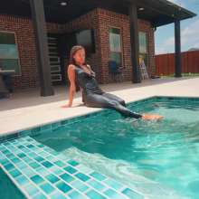 WetlookFashion: Jasmine Swims in Shiny Wetlook Leggings and Satin Top