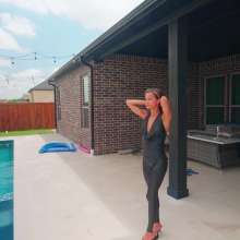 WetlookFashion: Jasmine Swims in Shiny Wetlook Leggings and Satin Top